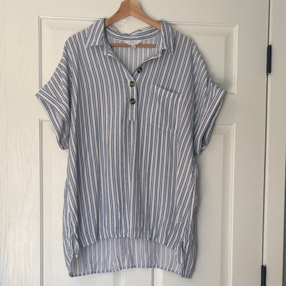 Time and Tru Navy and White Striped Shirt